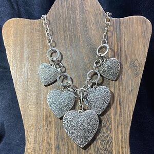 Elegant Silver Tone Heart Pendant/Charm Necklace